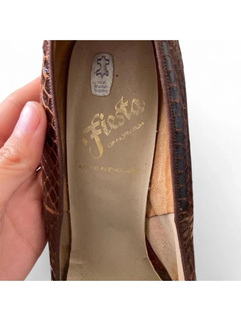 Vintage Fiesta of Norwich Real Snakeskin Heels Pumps Brown Size UK 6.5